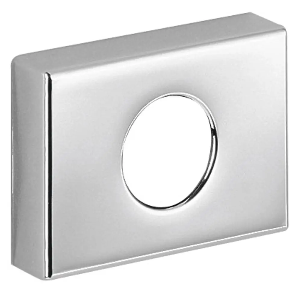 Edelstahlplatte von Keuco mit einer runden Aussparung in der Mitte, flache Oberfläche und eckige Konturen. Geeignet für verschiedene Anwendungen im Sanitärbereich.